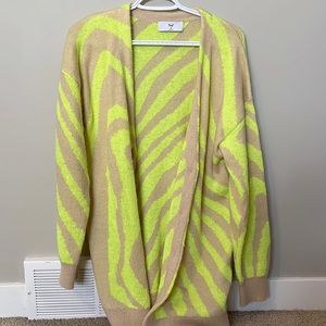 TNA womens size M wool cardigan neon yellow and tan
